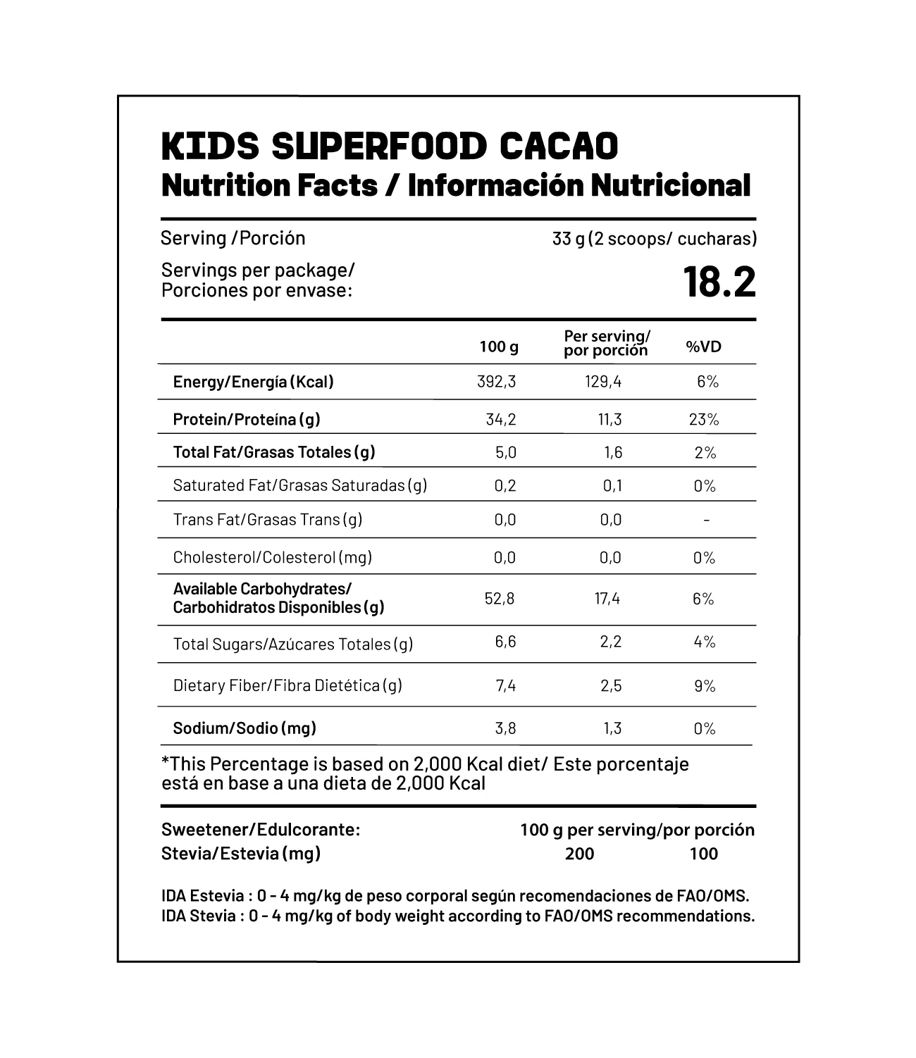 Batido Nutricional Kids Superfood Cacao 600 g Cacao - Image 4